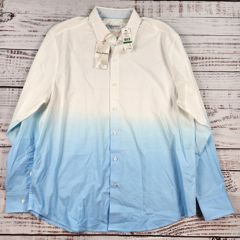 Tommy Bahama Sarasota Stretch Fade to Blanc Men's L Shirt Blue White NWT